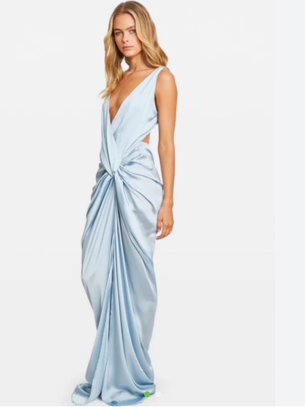 BAOBAB NWT Elegant Liz Ice Blue Satin Draped Gown Dress